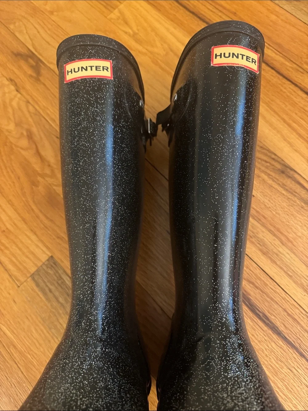 Hunter Kids Black Glitter Tall Rain Boots
